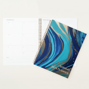 Agenda Moderno Resumen Flujo de arte - Azul y Oro-
