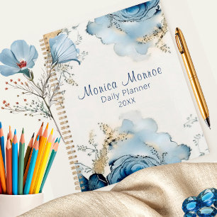 Agenda Moderno Rosas Azules Diseño Floral Día Planner