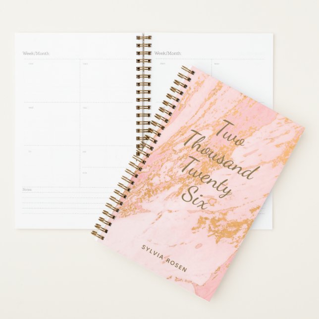 Agenda Moderno Rubor Gold Marble Pattern Girly Name (Demostración)