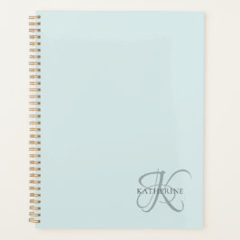 Agenda Moderno y elegante guión de monograma Aqua Blue