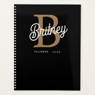 Agenda Moderno y elegante nombre de monograma Black Gold