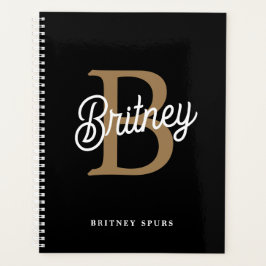Agenda Moderno y elegante nombre de monograma Black Gold