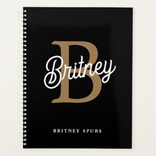Agenda Moderno y elegante nombre de monograma Black Gold