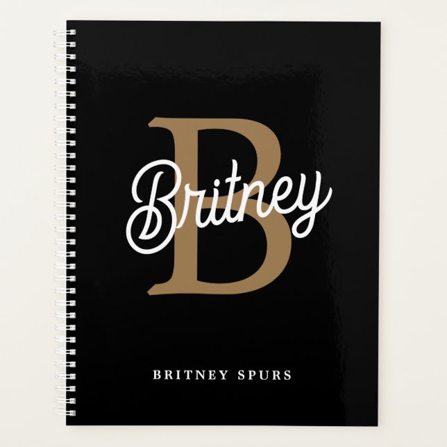 Agenda Moderno y elegante nombre de monograma Black Gold  (Anverso)