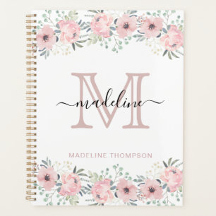 Agenda Moderno y elegante plan de monograma rosa Rubor fl