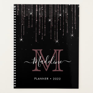 Agenda Moderno y elegante Rosa negro Purpurina de oro mon