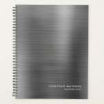Agenda Moderno y simple cepillado Metalizado gris platead<br><div class="desc">Moderno y simple cepillado Metalizado Planner de gris plateado</div>