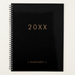 Agenda Moderno y simple Todo Oro Negro Personalizado<br><div class="desc">Moderno y simple todo negro Gold Personalizado Planner</div>