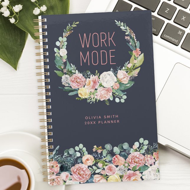 Agenda Modo de trabajo Navy Floral azul personalizada (Subido por el creador)