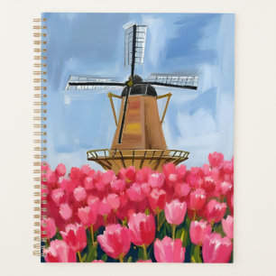Agenda Molino de viento holandés Campo de flores de tul