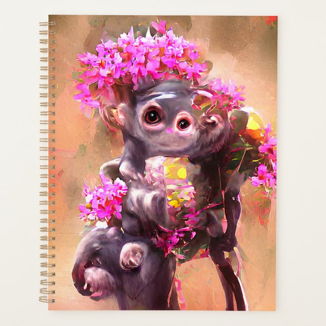 Agenda Mono bebé con flores (Anverso)