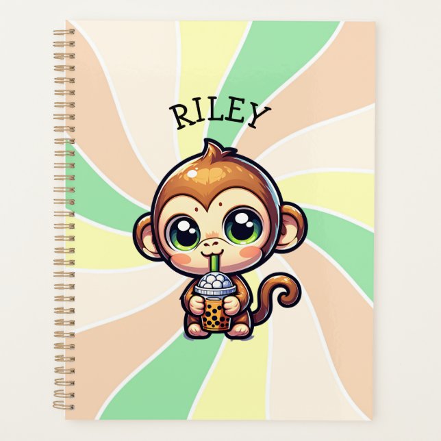 Agenda Mono kawaii con té de burbuja personalizado (Anverso)