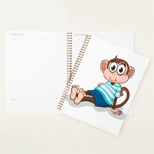 Agenda Mono lindo en camisa a rayas azules y pantalones c
