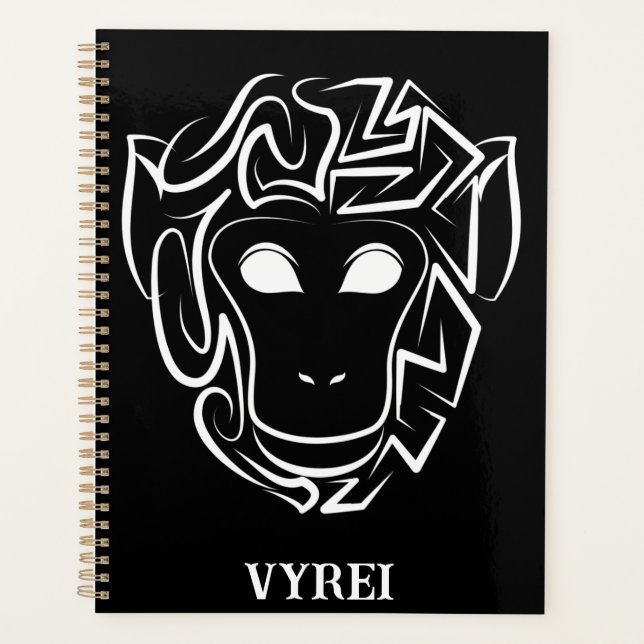 Agenda Mono tribal blanco y negro (Anverso)