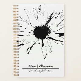 Agenda Monochrome Black and White Daisy Sketch 2026