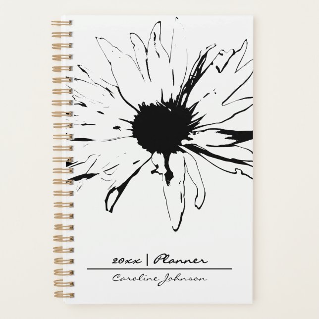 Agenda Monochrome Black and White Daisy Sketch 2026 (Anverso)