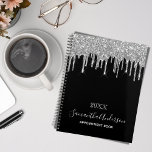 Agenda Monogram black silver glitter drips chic 2024<br><div class="desc">A chic black background with trendy faux silver glitter drips, paint dripping look. Personalize and add a year, name and a title. The name is written with a modern hand lettered style script with swashes. Perfect for school, work or organizing your personal/family life. To keep the swashes only delete the...</div>