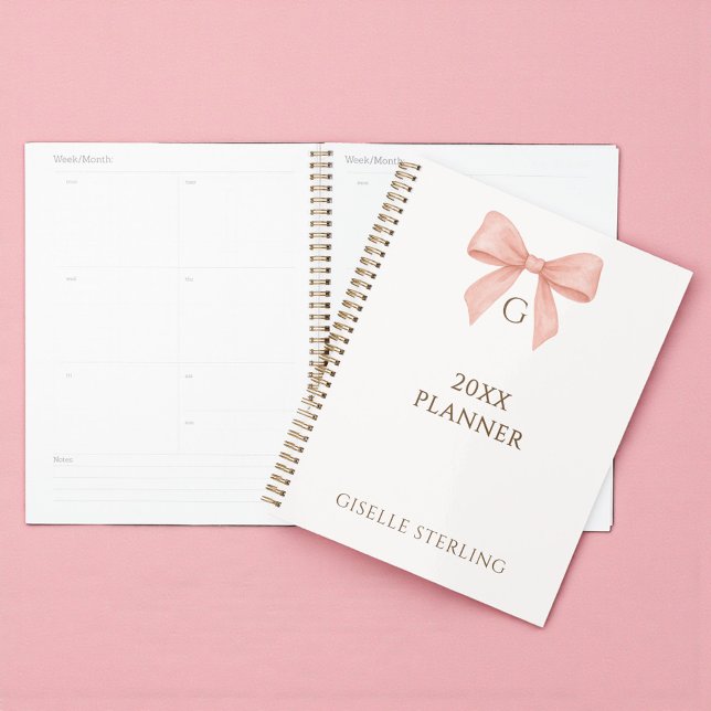 Agenda Monogram Blush Pink Bow Watercolor (Subido por el creador)