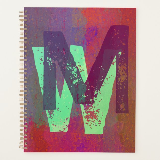 Agenda Monogram Initials Grunge Funky Purple Green Art (Anverso)