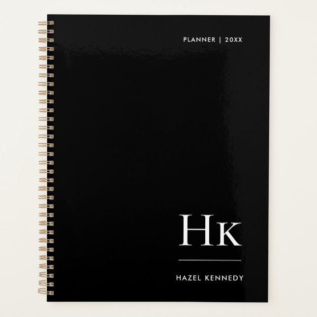 Agenda Monogram Simple Elegant Black Personalized Name (Anverso)