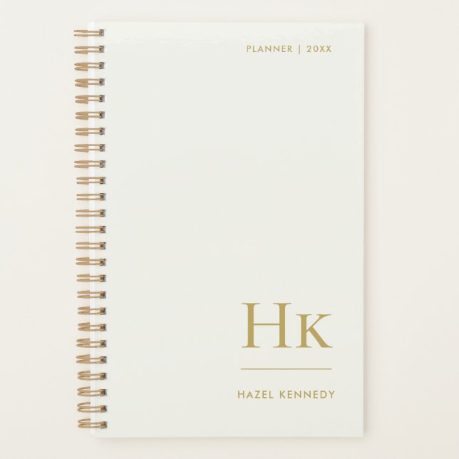 Agenda Monogram Simple Elegant Ivory Gold Personalized (Anverso)