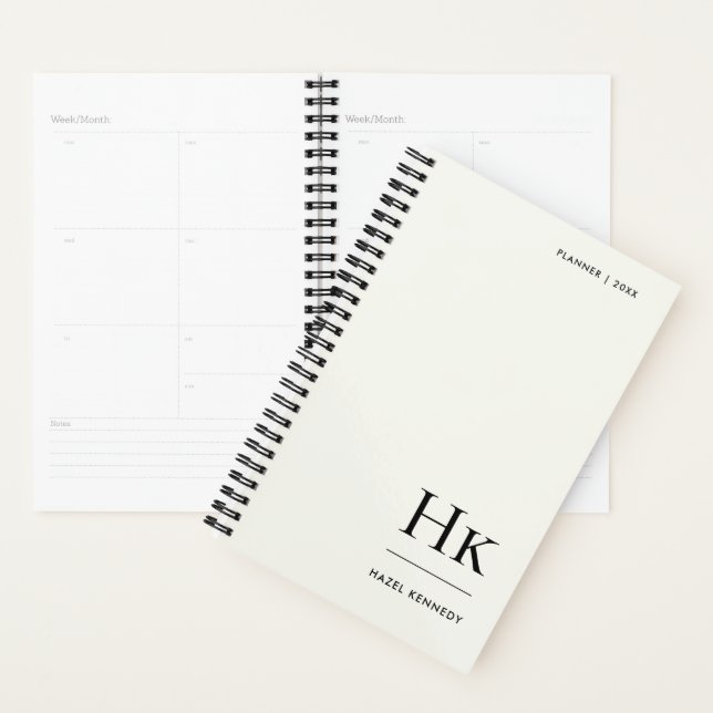 Agenda Monogram Simple Elegant Minimal Ivory Personalized (Demostración)