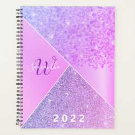 Agenda Monograma 2022 de Moda de Purpurina morado Girly