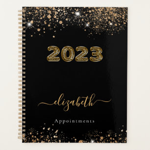 Agenda Monograma 2023 de purpurina de animales leopardo d