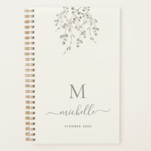Agenda Monograma Acuarela Botánica Personalizada Marfil