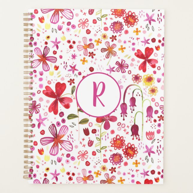 Agenda Monograma acuarela floral Planner de patrones mode (Anverso)