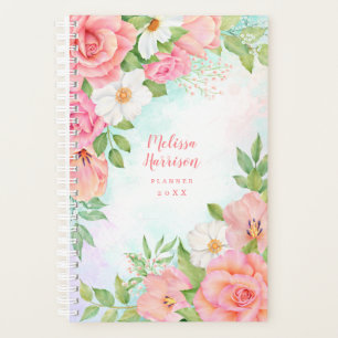 Agenda Monograma Acuarela Floral Vegetación Rosa