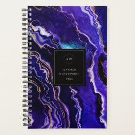 Agenda Monograma acuarela Geode Purple Rosa Agante de oro