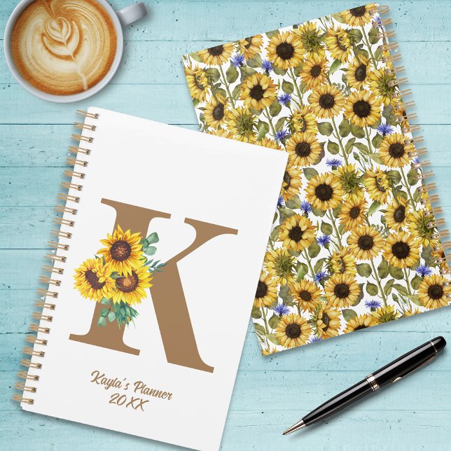 Agenda Monograma acuarela Personalizado de girasol Person (Subido por el creador)