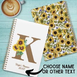 Agenda Monograma acuarela Personalizado de girasol Person