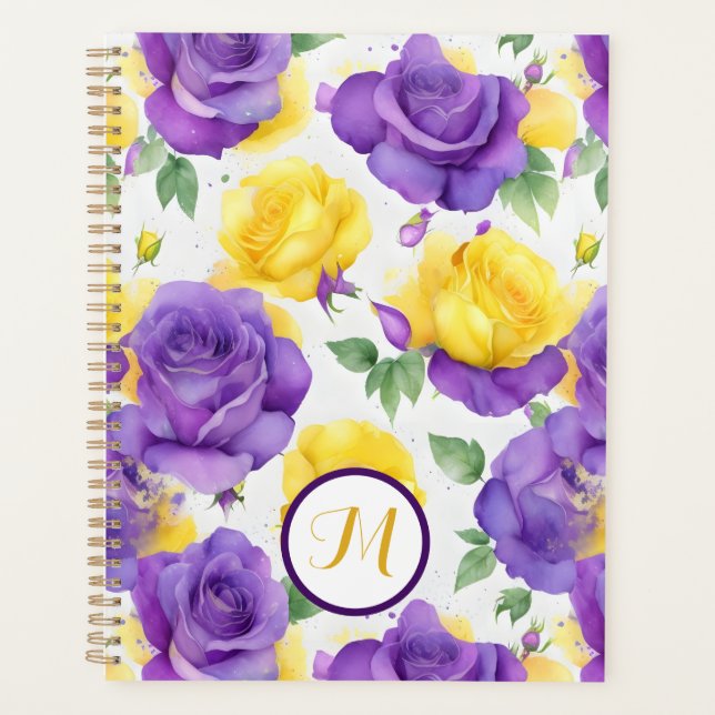 Agenda Monograma acuarela Rosa morada amarillo (Anverso)