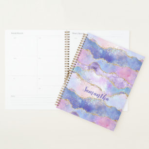 Agenda Monograma Agata Brillo Azul Rosa Púrpura Tendencia