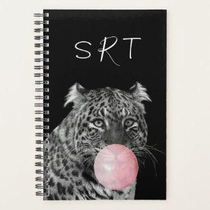 Agenda Monograma animal de gato de leopardo burbuja