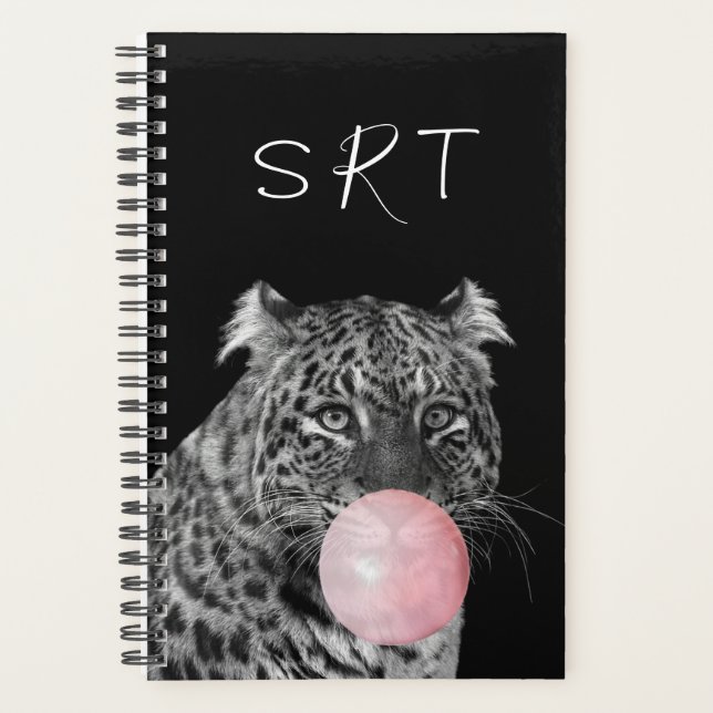 Agenda Monograma animal de gato de leopardo burbuja (Anverso)