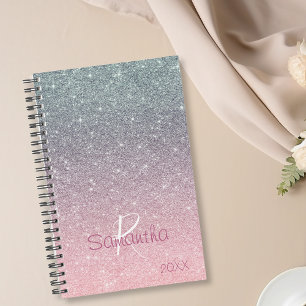 Agenda Monograma Anual de Brillo Dorado Rosa Plateado