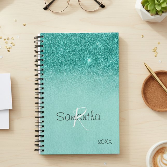 Agenda Monograma anual del Purpurina Robin's Egg Blue (Subido por el creador)