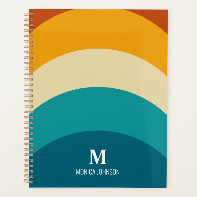 Agenda Monograma arcoiris Nombre personalizado Retro Traz (Anverso)