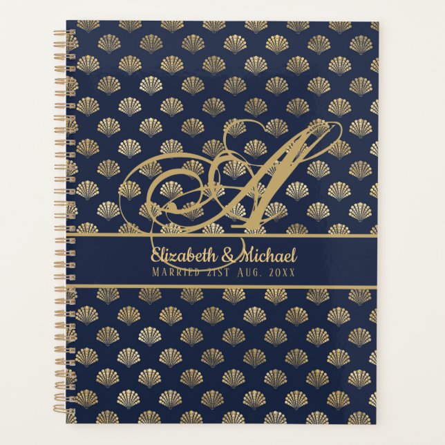 Agenda Monograma ART Deco Navy Blue Gold Shellyweds (Anverso)