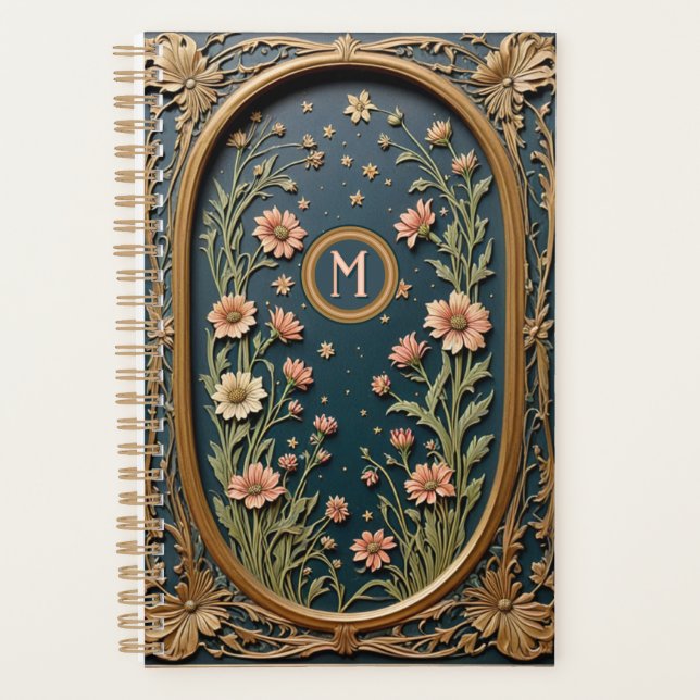 Agenda Monograma Art Nouveau de Whimsical Wildflower (Anverso)