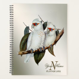 Agenda Monograma Aves blancas Hojas verdes Cockatoo