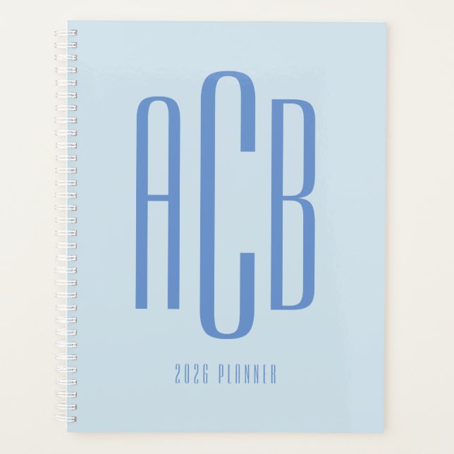 Agenda Monograma azul de tres letras simple (Anverso)