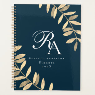Agenda Monograma azul simple