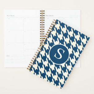 Agenda Monograma azul y blanco de la serie Houndstoth Enc