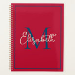 Agenda Monograma azul y crema de la marina roja de adormi<br><div class="desc">Este sencillo y moderno planificador de calendario cuenta con un monograma preppy en tonos azul marino y crema en rojo que puede personalizar con su elección de nombre e inicial.</div>