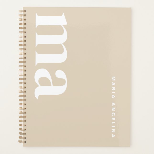 Agenda Monograma Beige moderno y elegante (Anverso)