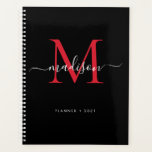 Agenda Monograma Black Burgundy Girly Script Nombre 2021<br><div class="desc">Moderno Monograma Negro Borgoña Rojo Marrón Girly Elegante Estilo Script Nombre 2021 Planner</div>